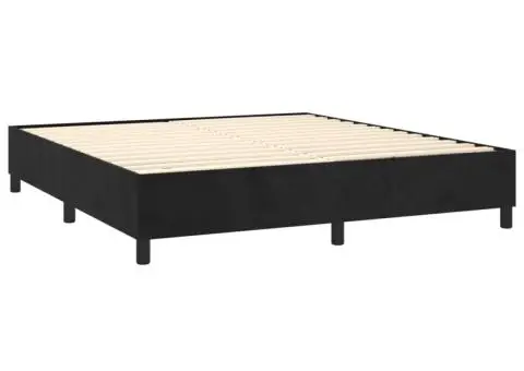 Pat cu arcuri, saltea și LED, negru, 160x200 cm, catifea - 5/5