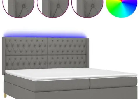 Pat cu arcuri, saltea și LED, gri închis, 200x200 cm, textil - 2/5