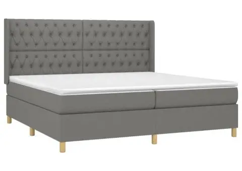 Pat cu arcuri, saltea și LED, gri închis, 200x200 cm, textil - 4/5