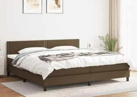 Pat box spring cu saltea, maro închis, 200x200 cm, textil - 1/5
