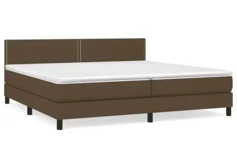 Pat box spring cu saltea, maro închis, 200x200 cm, textil - 2/5
