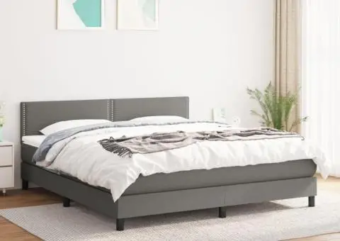 Pat box spring cu saltea, gri închis, 180x200 cm, textil - 1/5