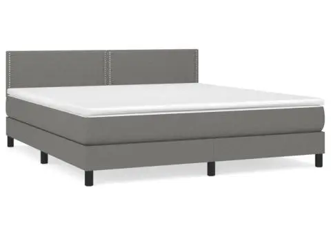 Pat box spring cu saltea, gri închis, 180x200 cm, textil - 2/5