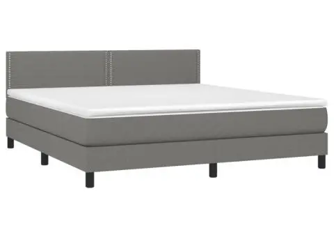 Pat box spring cu saltea, gri închis, 180x200 cm, textil - 3/5