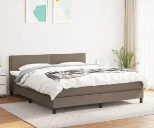 vidaXL Pat box spring cu saltea, gri taupe, 160x200 cm material textil