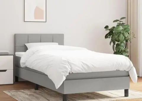 Pat box spring cu saltea, gri deschis, 90x200 cm, textil - 1/5