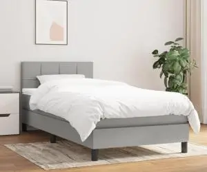 vidaXL Pat box spring cu saltea, gri deschis, 90x200 cm, textil