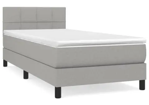 Pat box spring cu saltea, gri deschis, 90x200 cm, textil - 2/5