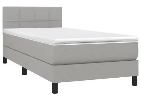 Pat box spring cu saltea, gri deschis, 90x200 cm, textil - 3/5