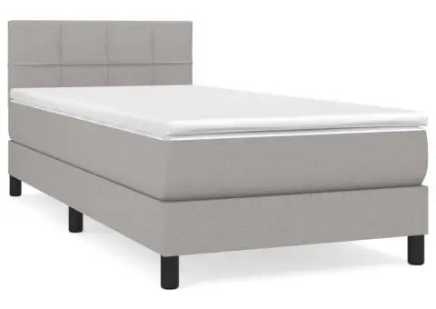 Pat box spring cu saltea, gri deschis, 100x200 cm, textil - 2/5