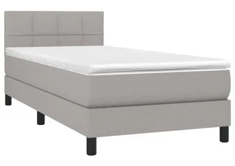 Pat box spring cu saltea, gri deschis, 100x200 cm, textil - 3/5