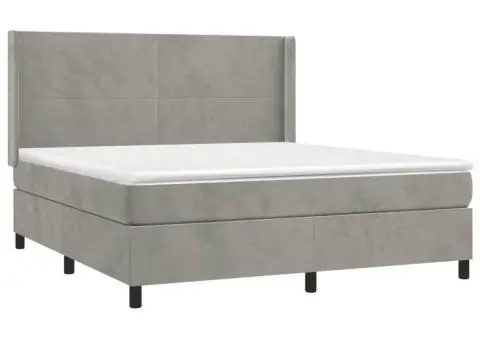 Pat cu arcuri, saltea și LED, gri deschis, 160x200 cm, catifea - 4/5