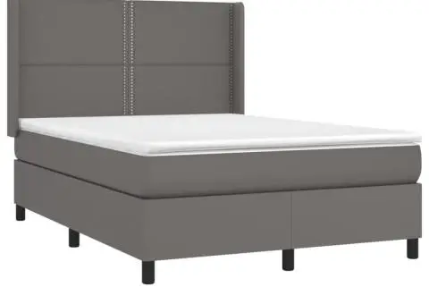 Pat cu arcuri, saltea și LED, gri, 140x200 cm, piele eco - 4/5