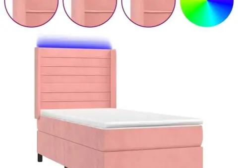 Pat continental cu saltea & LED, roz, 80x200 cm, catifea - 2/5