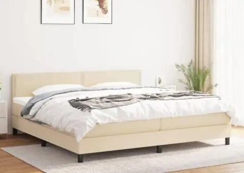 Pat box spring cu saltea, crem, 200x200 cm, textil - 1/5