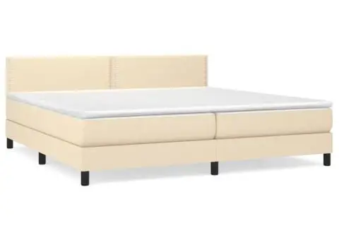 Pat box spring cu saltea, crem, 200x200 cm, textil - 2/5