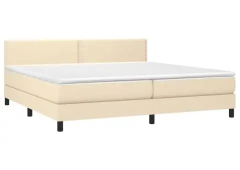 Pat box spring cu saltea, crem, 200x200 cm, textil - 3/5