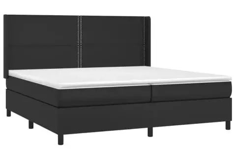 Pat cu arcuri, saltea și LED, negru, 200x200cm, piele ecologică - 4/5