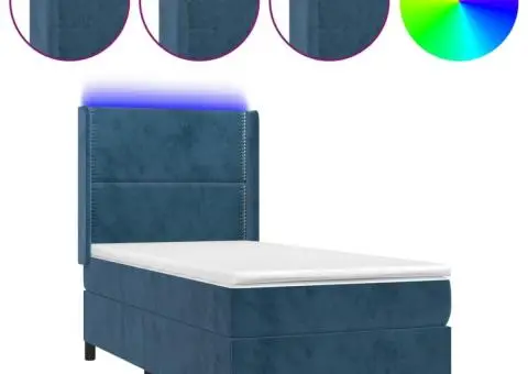 Pat cu arcuri, saltea și LED, bleumarin, 100x200 cm, catifea - 2/5