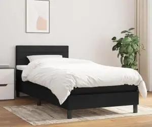vidaXL Pat box spring cu saltea, negru, 100x200 cm, textil