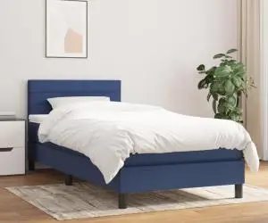 vidaXL Pat box spring cu saltea, albastru, 90x190 cm, textil
