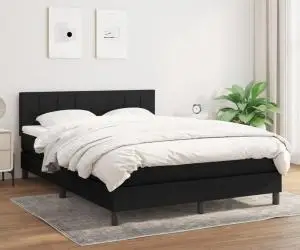 vidaXL Pat box spring cu saltea, negru, 140x200 cm, textil