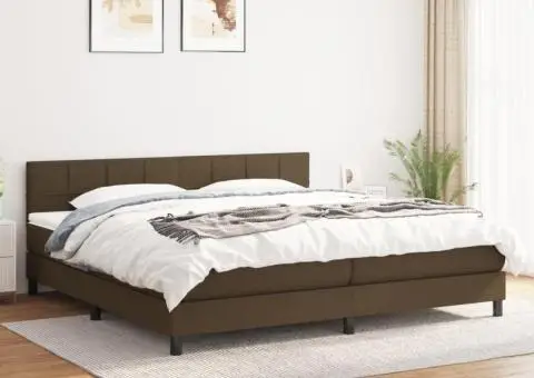 Pat box spring cu saltea, maro închis, 200x200 cm, textil - 1/5
