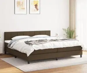 vidaXL Pat box spring cu saltea, maro închis, 200x200 cm, textil