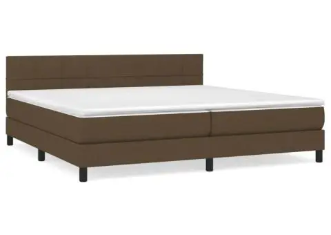 Pat box spring cu saltea, maro închis, 200x200 cm, textil - 3/5