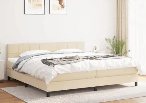 Pat box spring cu saltea, crem, 200x200 cm, textil - 1/5