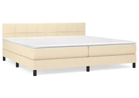 Pat box spring cu saltea, crem, 200x200 cm, textil - 2/5