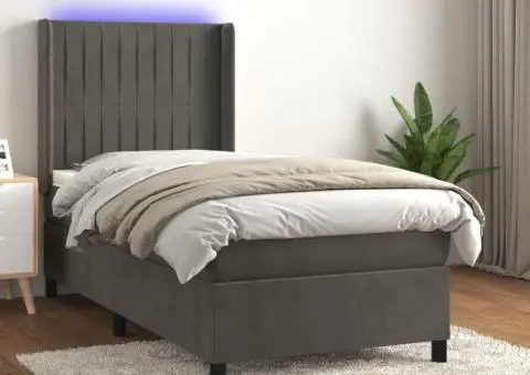 Pat continental cu saltea și LED, gri închis, 80x200 cm catifea - 1/5