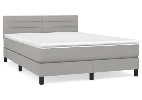 Pat box spring cu saltea, gri deschis, 140x190 cm, textil - 2/5
