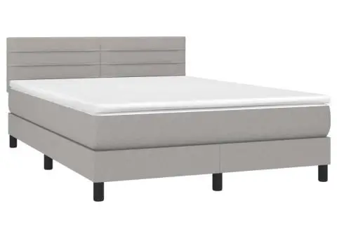 Pat box spring cu saltea, gri deschis, 140x190 cm, textil - 3/5