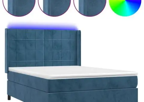 Pat cu arcuri, saltea și LED, bleumarin, 140x190 cm, catifea - 2/5