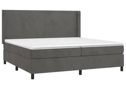 Pat cu arcuri, saltea și LED, gri închis, 200x200 cm, catifea - 4/5