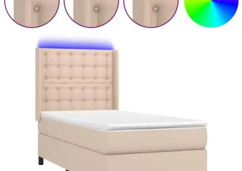 Pat cu arcuri, cu saltea și LED cappuccino 90x190 cm, piele eco - 2/5