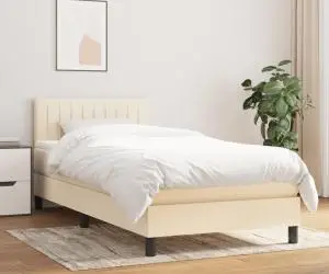 vidaXL Pat box spring cu saltea, crem, 80x200 cm, textil
