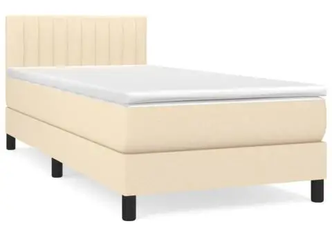 Pat box spring cu saltea, crem, 80x200 cm, textil - 2/5
