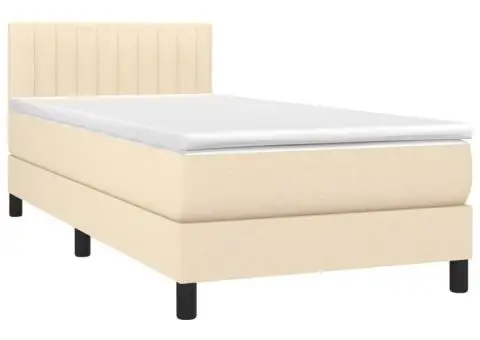 Pat box spring cu saltea, crem, 80x200 cm, textil - 3/5
