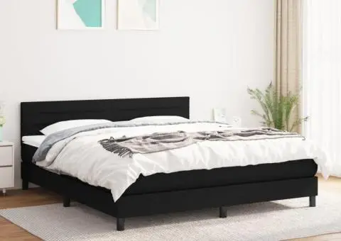 Pat box spring cu saltea, negru, 180x200 cm, catifea - 1/5