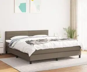 vidaXL Pat continental cu saltea, gri taupe, 180x200 cm, textil