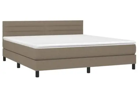 Pat continental cu saltea, gri taupe, 180x200 cm, textil - 3/5