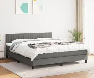 vidaXL Pat continental cu saltea, gri închis, 160x200 cm, țesătură
