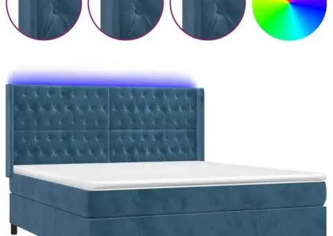 Pat cu arcuri, saltea și LED, bleumarin, 160x200 cm, catifea - 2/5