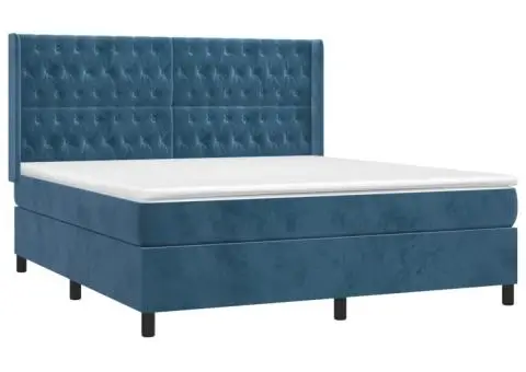 Pat cu arcuri, saltea și LED, bleumarin, 160x200 cm, catifea - 4/5