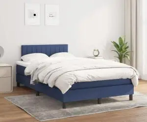 vidaXL Pat box spring cu saltea, albastru, 120x200 cm, textil