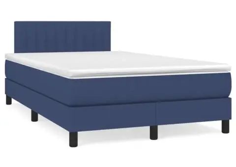 Pat box spring cu saltea, albastru, 120x200 cm, textil - 2/5