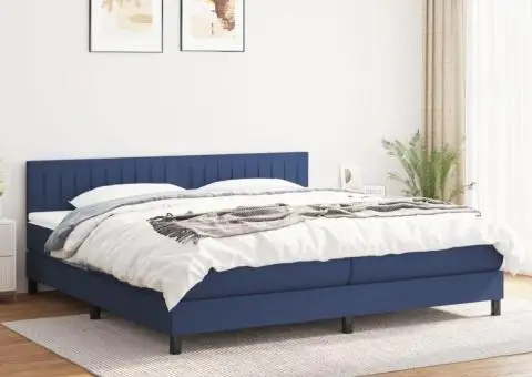 Pat box spring cu saltea, albastru, 200x200 cm, textil - 1/5