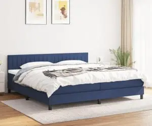 vidaXL Pat box spring cu saltea, albastru, 200x200 cm, textil